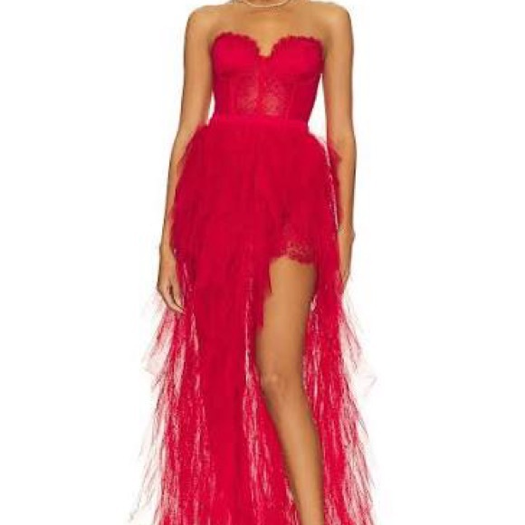 For Love and Lemons Bustier Red Strapless Gown - Picture 3 of 4
